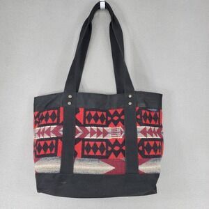 Pendleton Tote Bag Black Red Southwestern Geometric Wool Canvas Cabin Travel